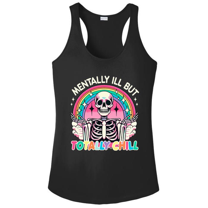 Mentally Ill But Totally Chill Pastel Skeleton Halloween Ladies PosiCharge Competitor Racerback Tank