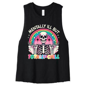 Mentally Ill But Totally Chill Pastel Skeleton Halloween Women's Racerback Cropped Tank