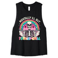 Mentally Ill But Totally Chill Pastel Skeleton Halloween Women's Racerback Cropped Tank