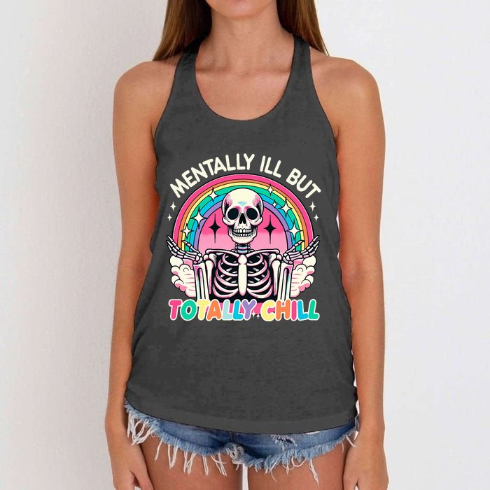 Mentally Ill But Totally Chill Pastel Skeleton Halloween Women's Knotted Racerback Tank