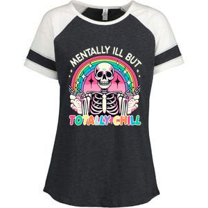 Mentally Ill But Totally Chill Pastel Skeleton Halloween Enza Ladies Jersey Colorblock Tee