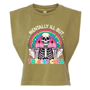 Mentally Ill But Totally Chill Pastel Skeleton Halloween Garment-Dyed Women's Muscle Tee