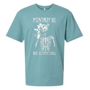 Mentally Ill But Totally Chill Halloween Costume Skeleton Sueded Cloud Jersey T-Shirt