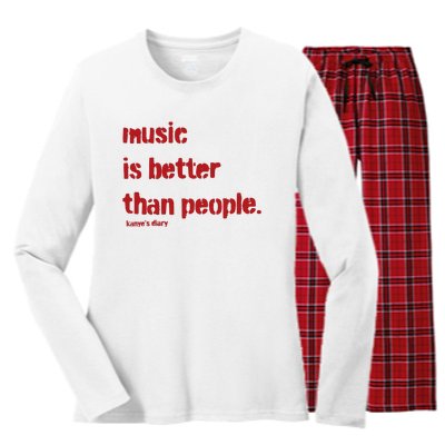 Music Is Better Than People Kanye’S Diary Women's Long Sleeve Flannel Pajama Set 