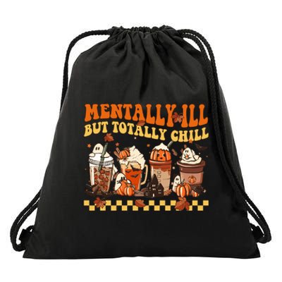 Mentally Ill But Totally Chill Horror Coffee Movie Halloween Drawstring Bag