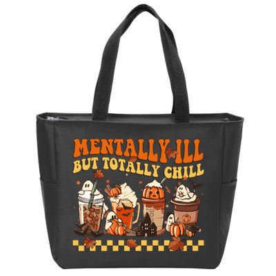 Mentally Ill But Totally Chill Horror Coffee Movie Halloween Zip Tote Bag