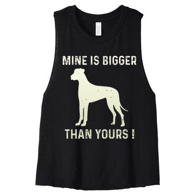 Mine Is Bigger Than Yours Fun Great Dane Dog German Mastiff Women's Racerback Cropped Tank