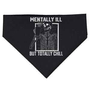 Mentally Ill But Totally Chill Halloween Skeleton Coffee USA-Made Doggie Bandana