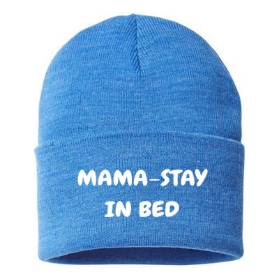 Mamastay In Bed Funny Mom And Yoga Lover Gift Sustainable Knit Beanie