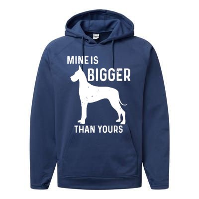 Mine Is Bigger Than Yours Funny Great Vintage Dane Dog Performance Fleece Hoodie