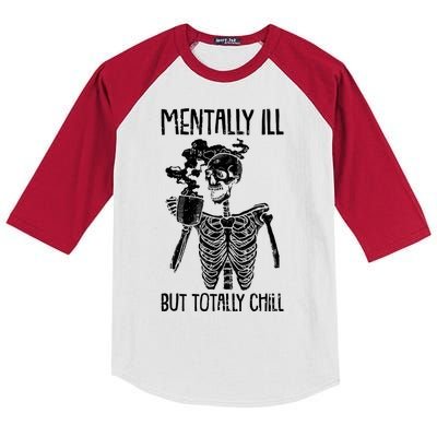 Mentally Ill But Totally Chill Skeleton Funny Kids Colorblock Raglan Jersey