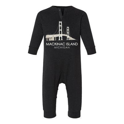 Mackinac Island Bridge Michigan Great Lakes Huron Ferry Trip Infant Fleece One Piece