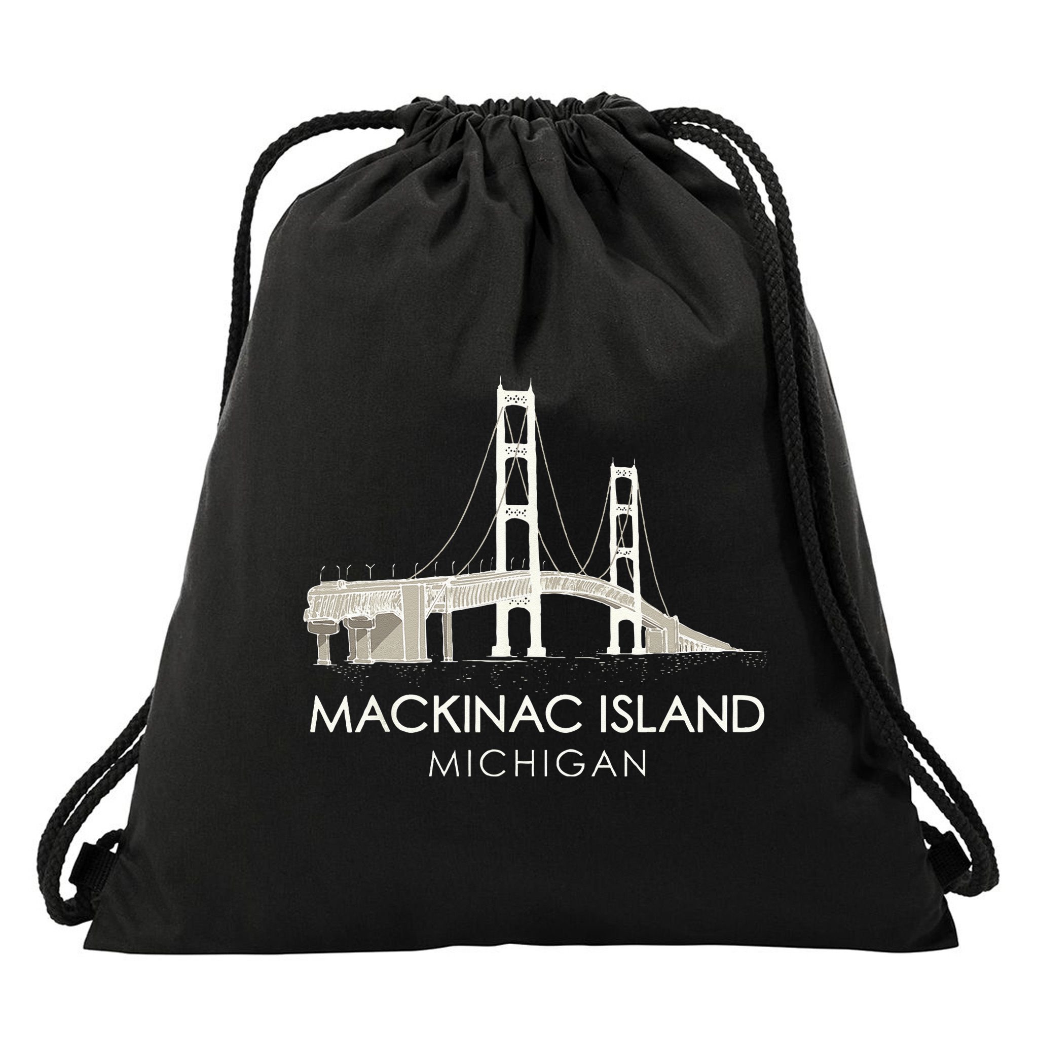 Mackinac Island Bridge Michigan Great Lakes Huron Ferry Trip Drawstring Bag