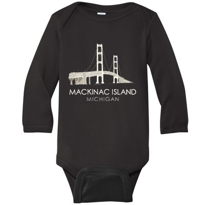 Mackinac Island Bridge Michigan Great Lakes Huron Ferry Trip Baby Long Sleeve Bodysuit