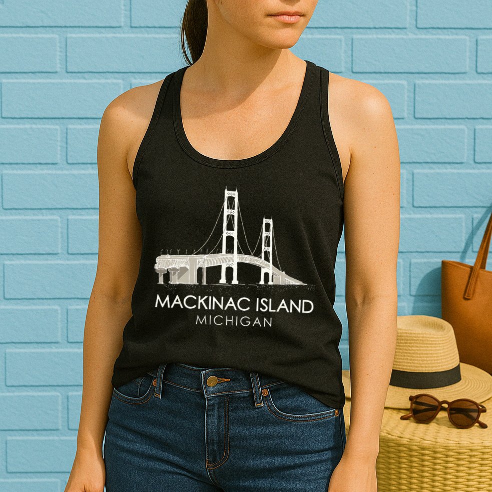 Mackinac Island Bridge Michigan Great Lakes Huron Ferry Trip Womens Tank Top