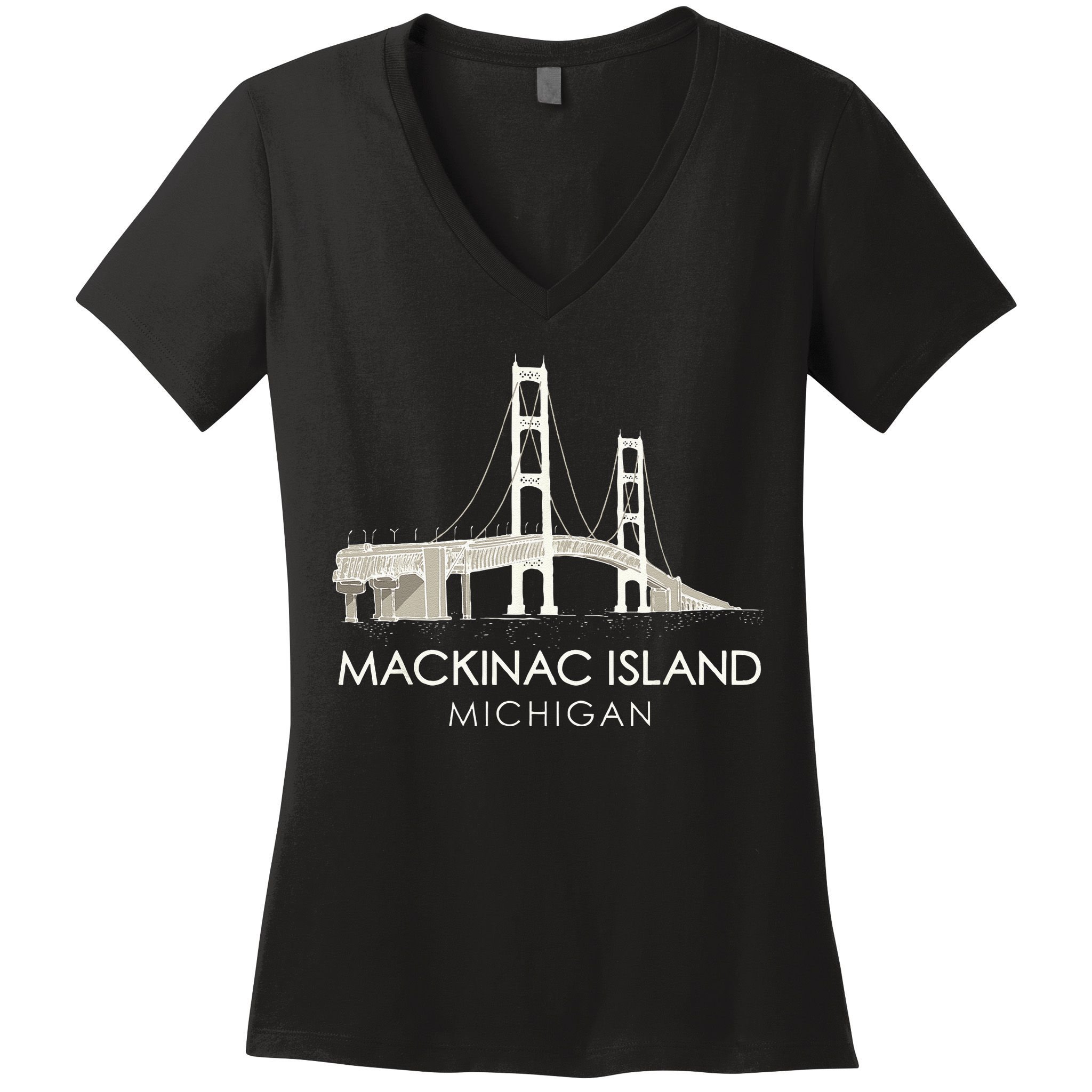 Mackinac Island Bridge Michigan Great Lakes Huron Ferry Trip Women's V-Neck T-Shirt
