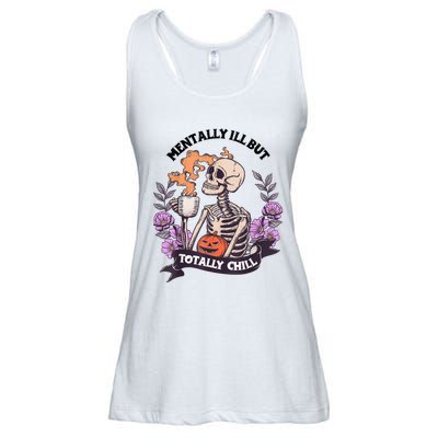 Mentally Ill But Totally Chill Skeleton Coffee Halloween Fun Ladies Essential Flowy Tank