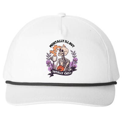 Mentally Ill But Totally Chill Skeleton Coffee Halloween Fun Snapback Five-Panel Rope Hat