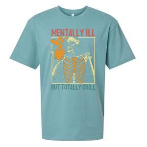 Mentally Ill But Totally Chill Halloween Costume Skeleton Sueded Cloud Jersey T-Shirt