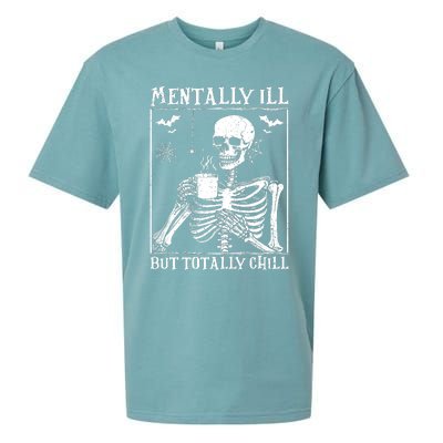 Mentally Ill But Totally Chill Halloween Costume Skeleton Sueded Cloud Jersey T-Shirt