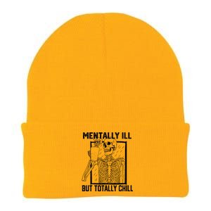 Mentally Ill But Totally Chill Halloween Skeleton Coffee Knit Cap Winter Beanie