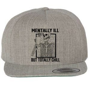 Mentally Ill But Totally Chill Halloween Skeleton Coffee Wool Snapback Cap