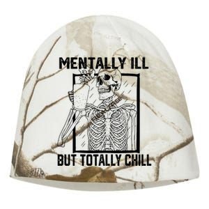 Mentally Ill But Totally Chill Halloween Skeleton Coffee Kati - Camo Knit Beanie