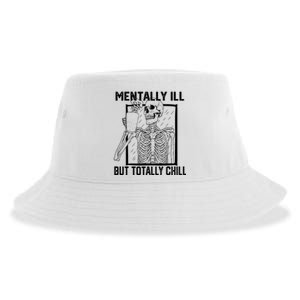 Mentally Ill But Totally Chill Halloween Skeleton Coffee Sustainable Bucket Hat