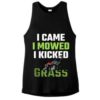 Mens I Came I Mowed I Kicked Grass Funny Lawn Mowing Gardener Ladies PosiCharge Tri-Blend Wicking Tank