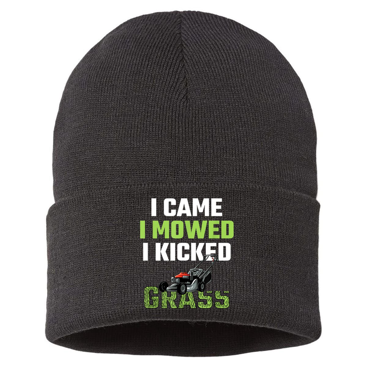 Mens I Came I Mowed I Kicked Grass Funny Lawn Mowing Gardener Sustainable Knit Beanie