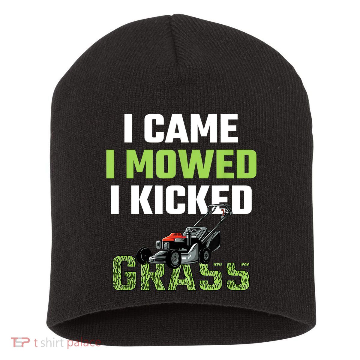Mens I Came I Mowed I Kicked Grass Funny Lawn Mowing Gardener Short Acrylic Beanie
