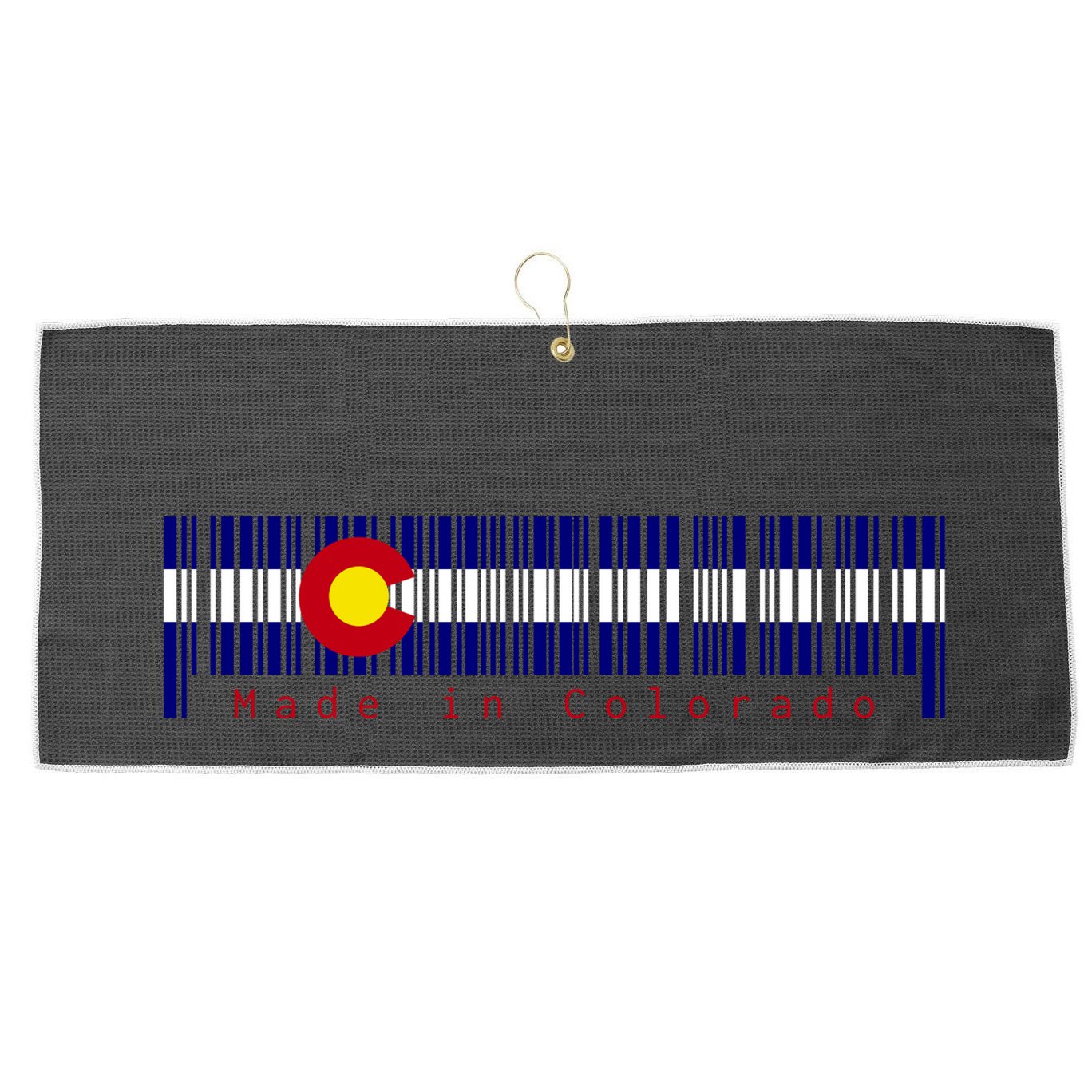 Made In Colorado Barcode Flag Large Microfiber Waffle Golf Towel