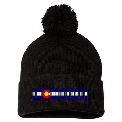 Made In Colorado Barcode Flag Pom Pom 12in Knit Beanie