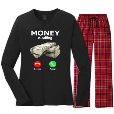 Money Is Calling Cash Funny Business Women's Long Sleeve Flannel Pajama Set 