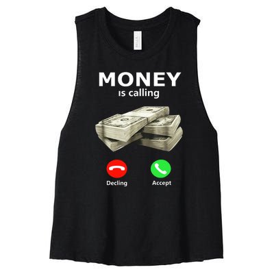 Money Is Calling Cash Funny Business Women's Racerback Cropped Tank