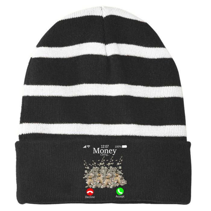 Money Is Calling Cash Funny Business Hustler Striped Beanie with Solid Band