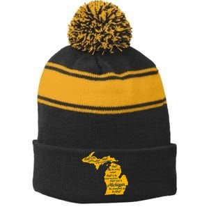 Michigan Fight Song College Sports Fan Stripe Pom Pom Beanie