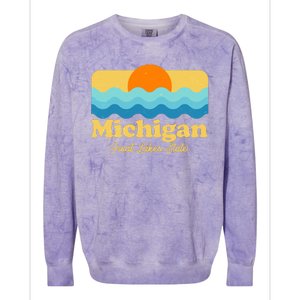 Michigan Great Lakes State Retro Sun Lake Colorblast Crewneck Sweatshirt