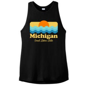 Michigan Great Lakes State Retro Sun Lake Ladies PosiCharge Tri-Blend Wicking Tank