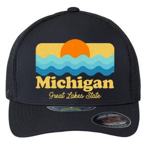 Michigan Great Lakes State Retro Sun Lake Flexfit Unipanel Trucker Cap