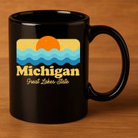 Michigan Great Lakes State Retro Sun Lake 11oz C Handle Ceramic Mug