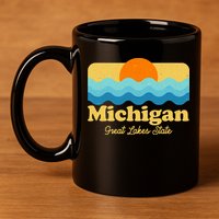 Michigan Great Lakes State Retro Sun Lake 11oz C Handle Ceramic Mug
