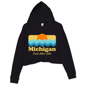 Michigan Great Lakes State Retro Sun Lake Crop Fleece Hoodie