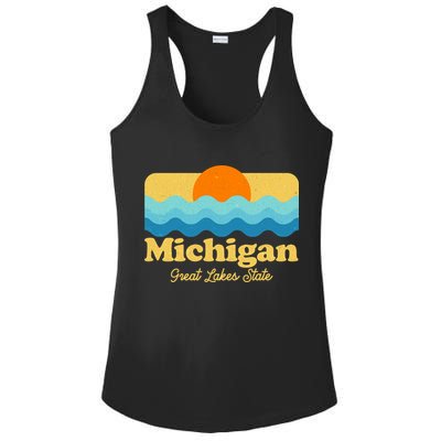 Michigan Great Lakes State Retro Sun Lake Ladies PosiCharge Competitor Racerback Tank