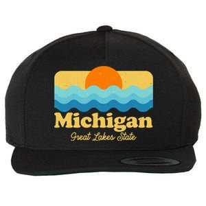 Michigan Great Lakes State Retro Sun Lake Wool Snapback Cap