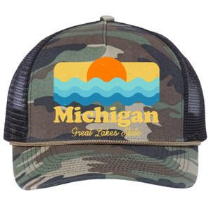 Michigan Great Lakes State Retro Sun Lake Retro Rope Trucker Hat Cap