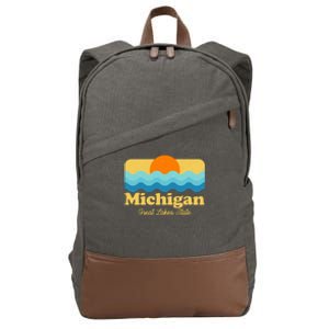 Michigan Great Lakes State Retro Sun Lake Cotton Canvas Backpack