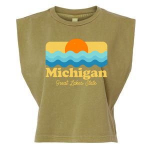 Michigan Great Lakes State Retro Sun Lake Garment-Dyed Women's Muscle Tee