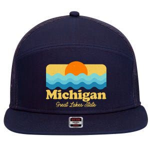 Michigan Great Lakes State Retro Sun Lake 7 Panel Mesh Trucker Snapback Hat