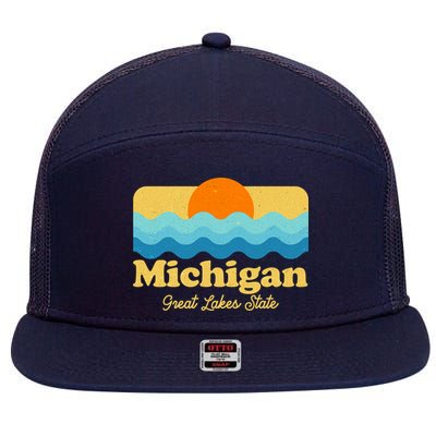 Michigan Great Lakes State Retro Sun Lake 7 Panel Mesh Trucker Snapback Hat